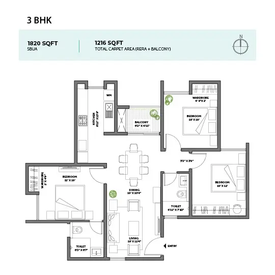 assetz canvas & cove 3 bhk-3t floor plan